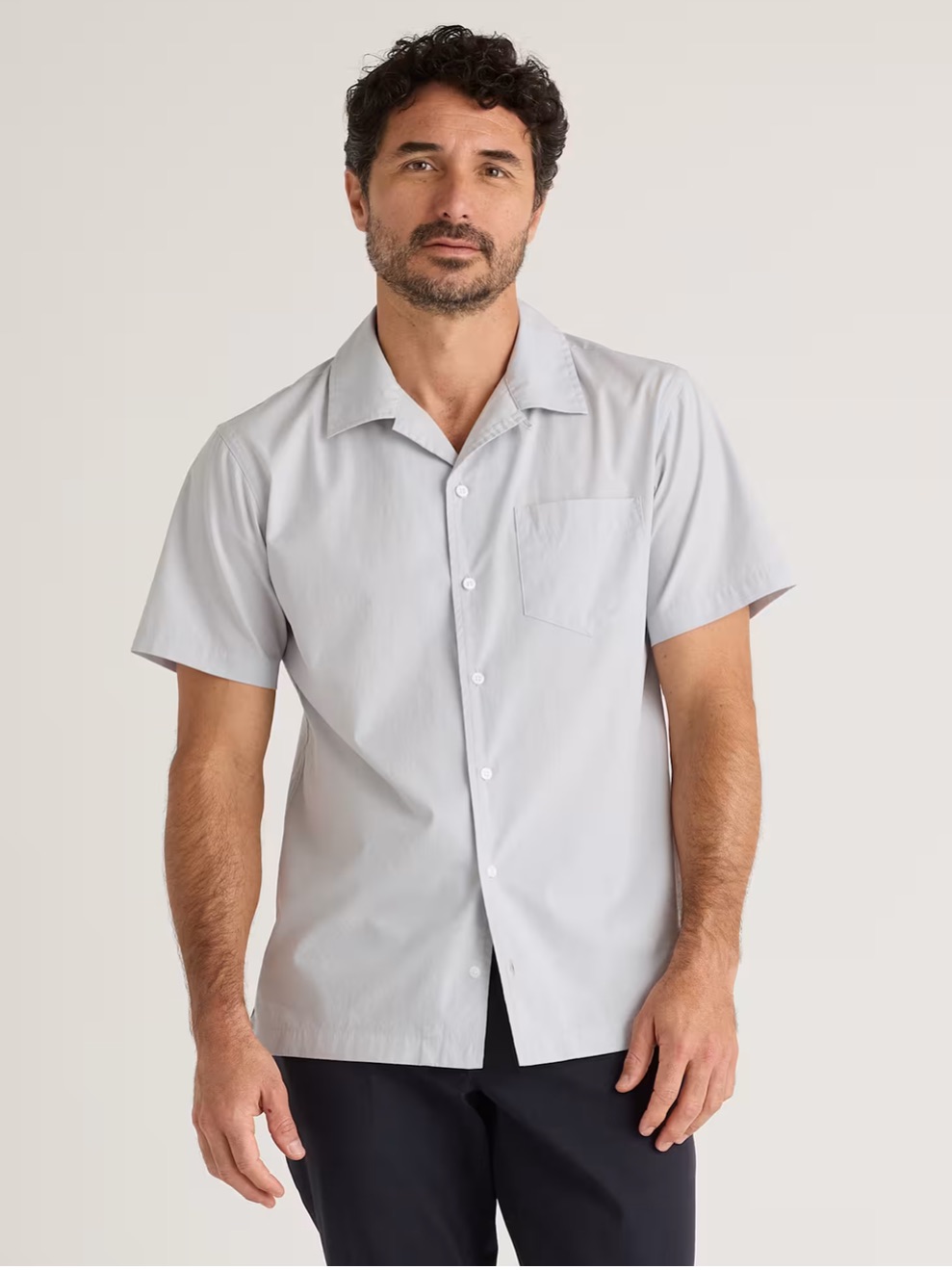 Quince Men's Short-Sleeve Camp Shirt - Light Gray